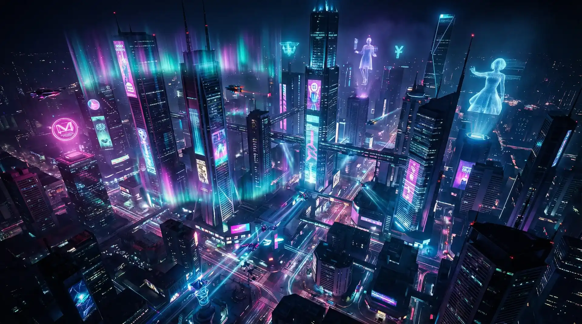b体育 - 赛博朋克未来都市夜景极光渐变
